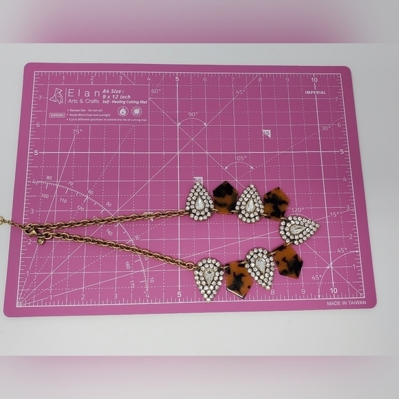 J. CREW CRYSTAL KITE NECKLACE FAUX TORTOISE SHELL PEAR SHAPE RHINESTONE JEWELRY - Picture 10 of 11